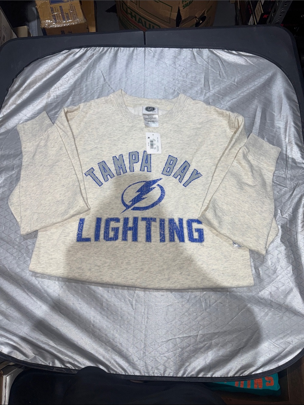 NHL Officially Licensed Men’s Jersey Cream Tampa Bay Lightning Sweatshirt